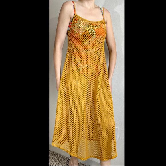 Zara mustard yellow crochet net midi coverup dress - Picture 12 of 12